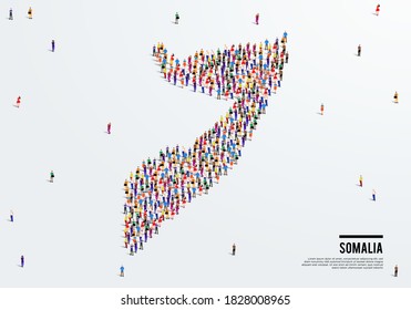 Mapa de Somalia. Un gran grupo de personas se forman para crear una forma del Mapa de Somalia. ilustración vectorial.