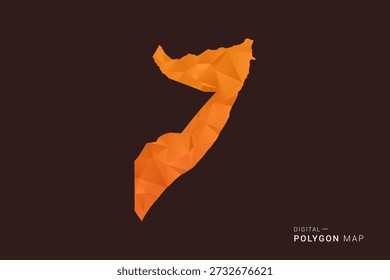 Somalia Map - low poly polygon vector, geometric triangulated silhouette in orange and dark brown tones, clean modern infographic style, isolated background.