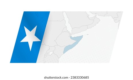 Somalia map in modern style with flag of Somalia on left side. Vector illustration of a map.