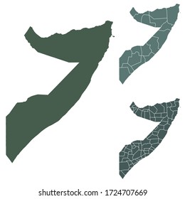 Somalia map outline vector with administrative borders, regions, municipalities, departments in black white colors. Infographic design template map.