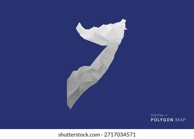 Somalia Map - Polygon White and Black map Style Vector Illustration, Low Poly Geometric Design, Isolated on blue Background.
