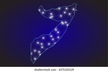 Somalia map of polygonal mosaic lines network, rays and space stars of vector illustration