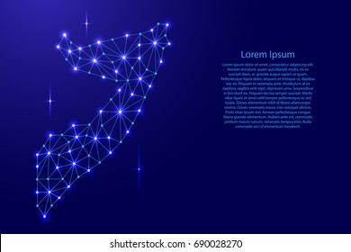 Somalia map of polygonal mosaic lines network, rays and space stars of vector illustration.