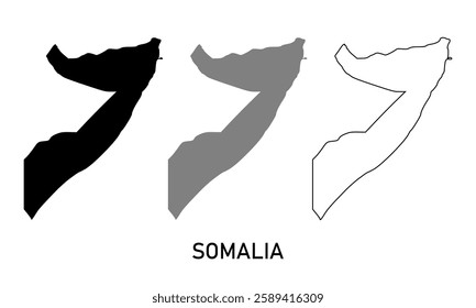 somalia map in various style outline, black, and gray	
