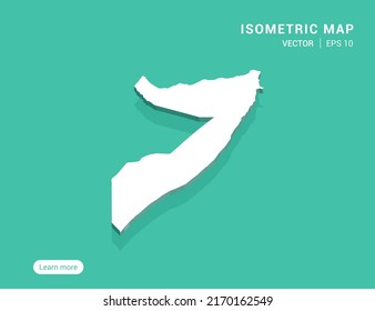 Somalia map white on green background with 3d isometric vector illustration.