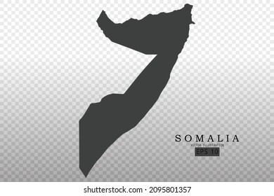 Somalia-Karte - Weltkarte-Vorlage für internationale Vektorgrafiken mit hoher detaillierter, schwarz-grauer Rahmenfarbe einzeln auf transparentem Hintergrund - Vektorgrafikeps10
