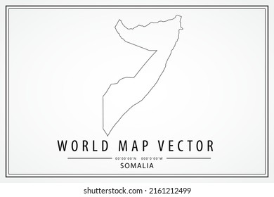 Somalia-Karte - Weltkarte, internationale Vektorgrafik-Vorlage mit hoher, detaillierter, dünner schwarzer Linie und Skizze-Stil einzeln auf weißem Hintergrund - Vektorgrafik eps10