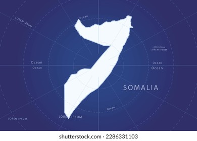 Somalia-Karte - Weltkarte, internationale Vektorvorlage mit hoher, detaillierter und weißer Farbe, einschließlich Kreislinie auf blauem Hintergrund für Design, Infografik, Website - Vektorgrafik eps10