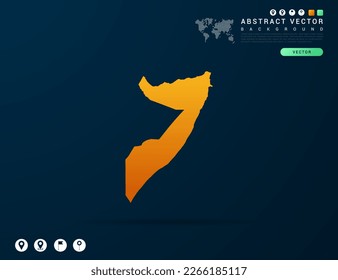 Mapa somalí de gradiente amarillo y naranja en vector de fondo oscuro.