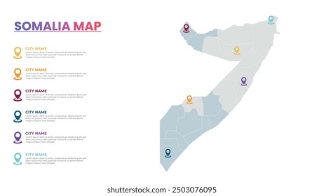 Somalia Modern Map Infographic Template, Detailed infographic map of Somalia Popular City