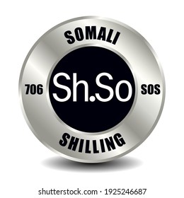 Somalia money icon isolated on round silver coin. Vector sign of currency symbol with international ISO code and abbreviation
