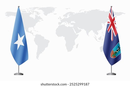 Somalia and Montserrat flags for official meeting against background of world map.