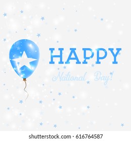 Somalia National Day patriotic poster. Flying Rubber Balloon in Colors of the Somali Flag. Somalia National Day background with Balloon, Confetti, Stars, Bokeh and Sparkles.