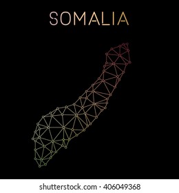 Somalia network map. Abstract polygonal Somalia network map design. Map of Somalia network connections. Vector illustration.