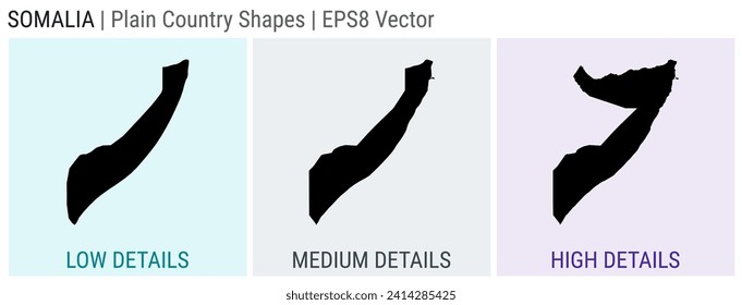 Somalia - plain country shapes. Low, medium, and high detailed maps of Somalia. EPS8 Vector illustration.