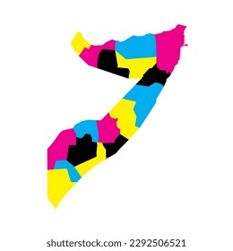 Somalia political map of administrative divisions - federal states. Blank vector map in CMYK colors.