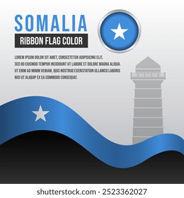 Somalia ribbon flag with Almnara silhouette and decoration