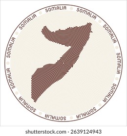 Somalia round logo design. Country shape build of rings. Somalia text around the country. Vector Illustration.