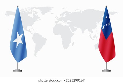 Somalia und Samoa Flaggen für offizielle Treffen vor dem Hintergrund der Weltkarte.
