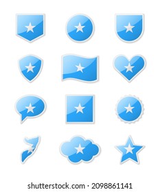 Somalia - set of country flags in the form of stickers of various shapes. Vector illustration