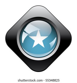 Somalia shiny button flag with black frame -  vector illustration. Isolated abstract object against white background.