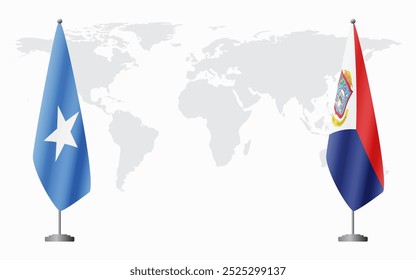 Banderas de Somalia y Sint Maarten para reunión oficial con el fondo del mapa mundial.