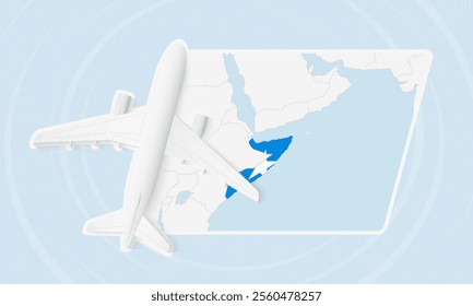 Somalia Travel Illustration with Plane and National Flag. Ideal for travel agencies, promotional materials, or geographic content related to Somalia.