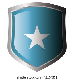somalia vector illustration flag on metal shiny shield. Collection of flags on shield against white background. Isolated object.