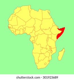 Somalia vector map isolated on Africa map. Editable vector map of Africa.