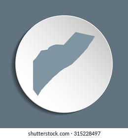 Somalia vector map on a paper circle. Cut out from white paper icon map of Somalia. Vector icon map of Somalia on dark background. Paper cut style country map. 