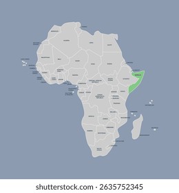 Somalia vector map silhouette isolated on Africa map. Editable vector map of Africa. 
