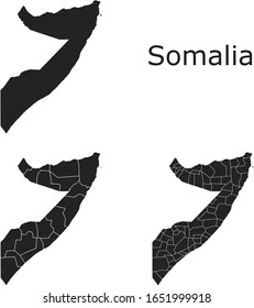 Landkarten der somalischen Vektorillustration mit Verwaltungsregionen, Gemeinden, Departements, Grenzen