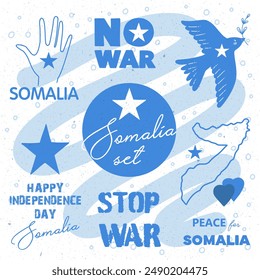 Somalia Vector Pack. Flag, hand, star, no war, stop war, bird, holiday.