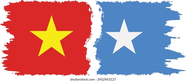 Somalia and Vietnam grunge flags connection, vector