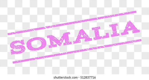Somalia watermark stamp. Text caption between parallel lines with grunge design style. Rubber seal stamp with dust texture. Vector violet color ink imprint on a chess transparent background.