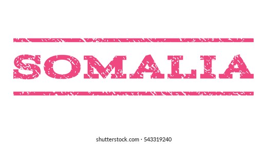 Somalia watermark stamp. Text caption between horizontal parallel lines with grunge design style. Rubber seal stamp with dust texture. Vector pink color ink imprint on a white background.
