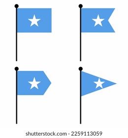 Icono de ondear bandera de Somalia establecido en 4 versiones de forma. Colección de signos de asta para identidad, emblema e infografía. 