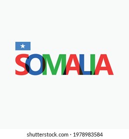 Somalia's colorful typography with its national flag. North African country typography.