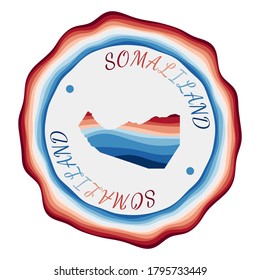 Somaliland badge. Map of the country with beautiful geometric waves and vibrant red blue frame. Vivid round Somaliland logo. Vector illustration.