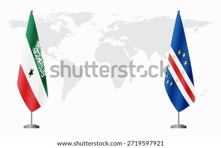 Somaliland and Cape Verde flags for official meeting against background of world map.