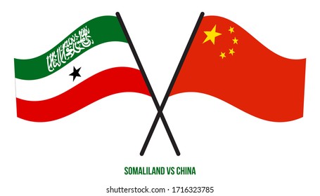 Somaliland and China Flags Crossed And Waving Flat Style. Official Proportion. Correct Colors.