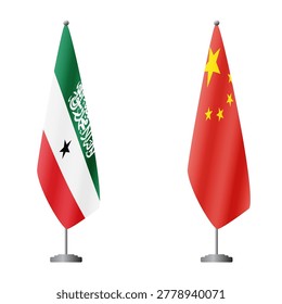Somaliland and China flags on flagpoles for official ceremonies and meetings, transparent background vector