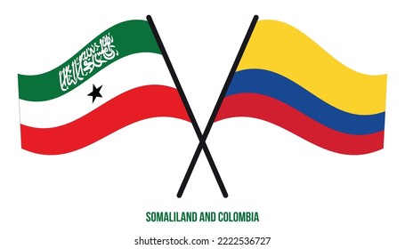 Somaliland and Colombia Flags Crossed And Waving Flat Style. Official Proportion. Correct Colors.