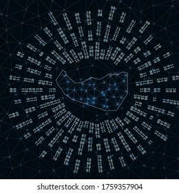 Somaliland digital map with binary rays radiating around a glowing country. Internet connections and data exchange design. Vector illustration.