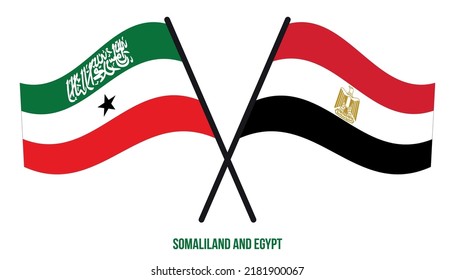 Banderas de Somalilandia y Egipto Cruzadas y ondeando estilo plano. Proporción oficial. Colores correctos.