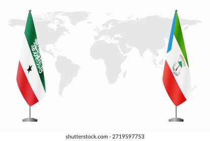 Banderas de Somalilandia y Guinea Ecuatorial para la reunión oficial con el fondo del mapa mundial.