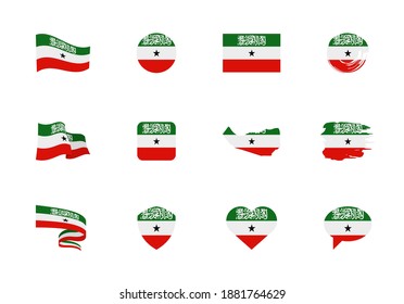 Somaliland flag - flat collection. Flags of different shaped twelve flat icons. Vector illustration set