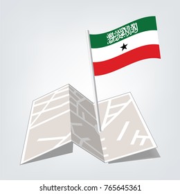 Somaliland Flag with Metal Pole. Vector illustration,map and check in