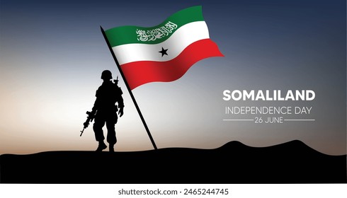 Somaliland Independence Day 26 June solider standing with waving flag vector poster