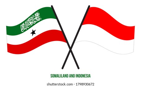 Somaliland and Indonesia Flags Crossed And Waving Flat Style. Official Proportion. Correct Colors.